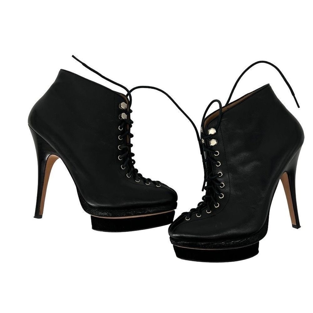 Ann Taylor‎ Black Leather Lace Up Platform Pump Heels Womens 7.5
